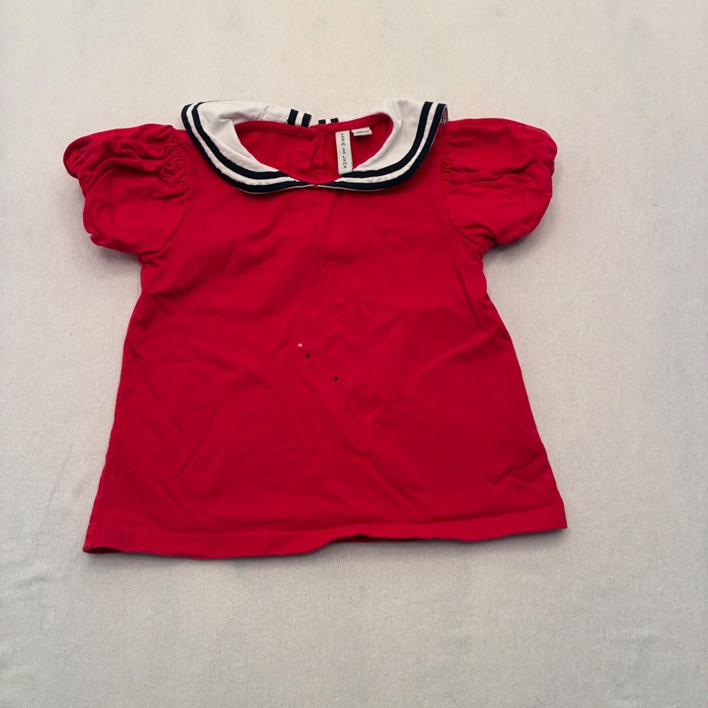 Janie and Jack Girls Red Short Sleeve Nautical Peter Pan Collar Top Size 5
